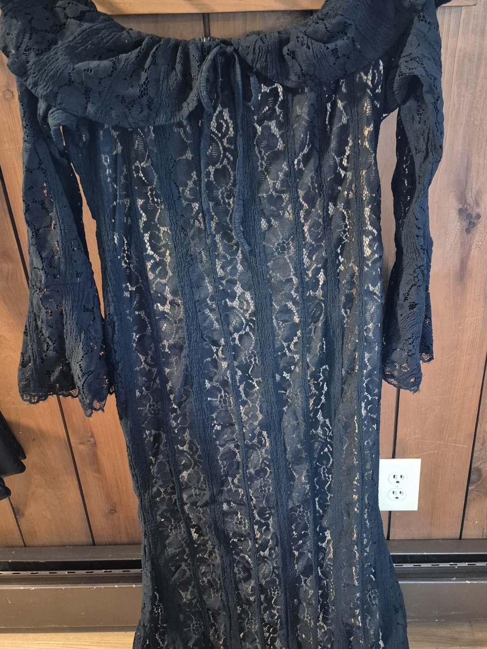 Cider Black Lace Trim Beige Slip Dress